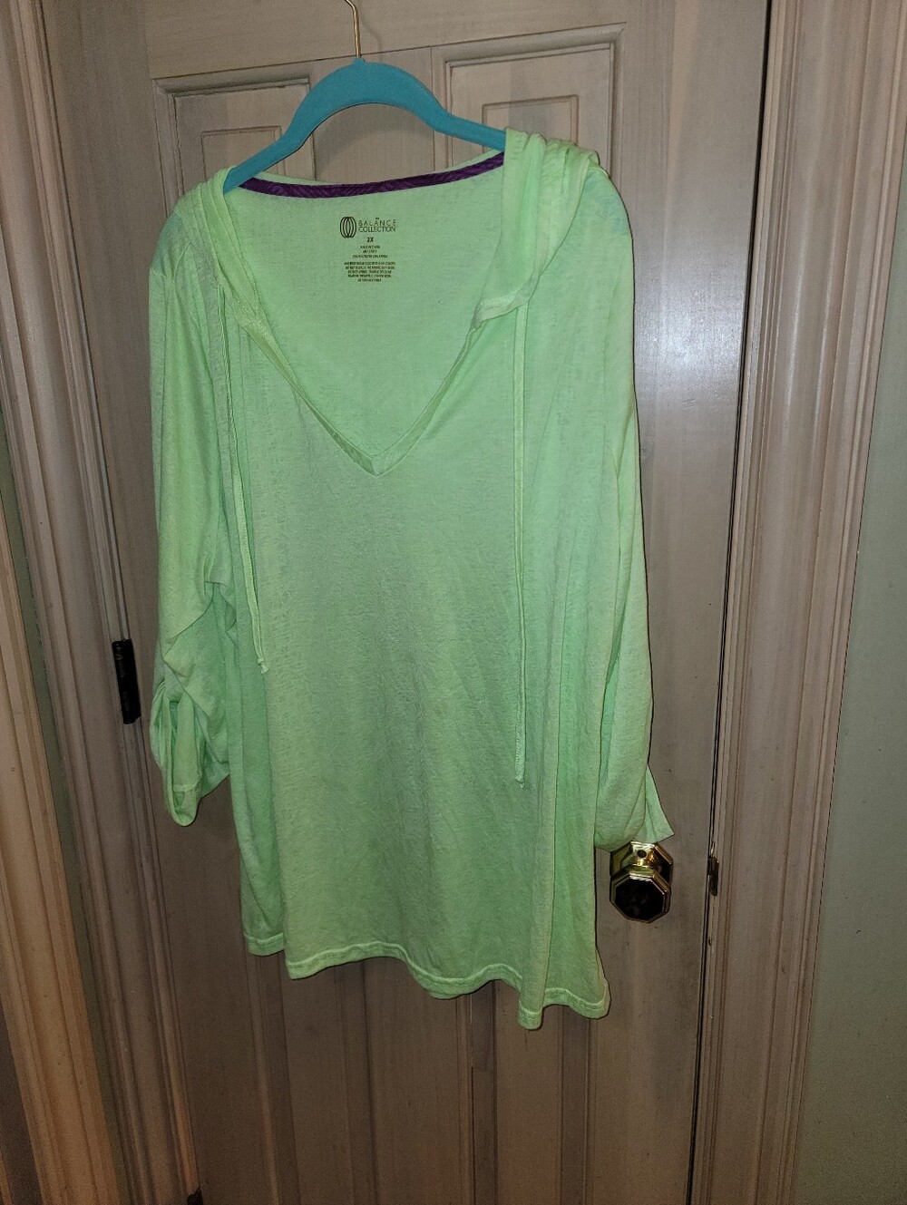 Light Green Hooded Tunic Top Womens Plus Sz 2X Ballance Collection